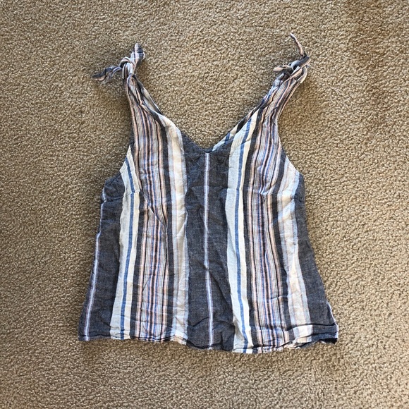 A New Day Linen Striped Tie Tank Top size M - Picture 1 of 6